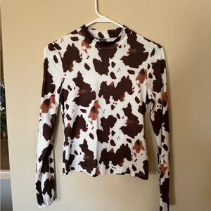 SHEIN Brown and White Patterned Long Sleeve Top